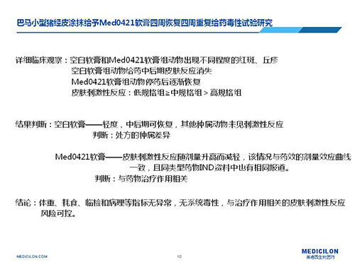 巴马小型猪经皮涂抹给予Med0421软膏，四周恢复、四周重复给药毒性试验研究