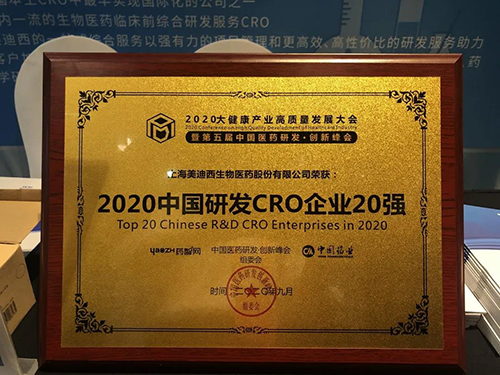 2020中国研发CRO企业20强 美迪西