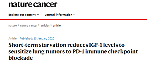 当携带肿瘤的小鼠断断续续地停食时，PD-1抑制比单独使用任何一种治疗在减少肿瘤生长方面更有效。